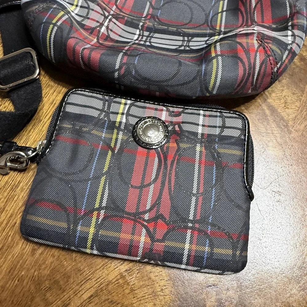 Coach poppy glitter tartan plaid crossbody purse bag and wallet wristlet Set Y2K